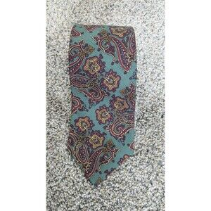Men's 100% Silk Tie Sage Green Classic Paisley Floral Old Money Wedding USA Made